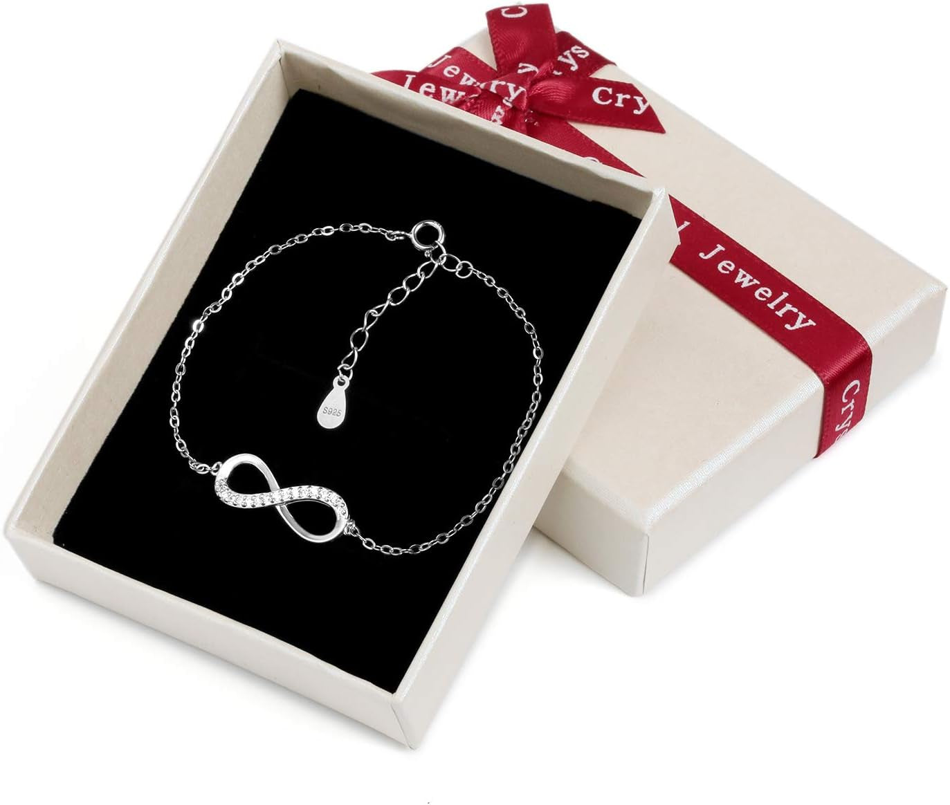 Bracelet Bijoux En Argent Sterling Zircone Cubique 925 Pour Femmes, Infinity Symbol Love Cadeau Pour L'Anniversaire De Noël Saint Valentin