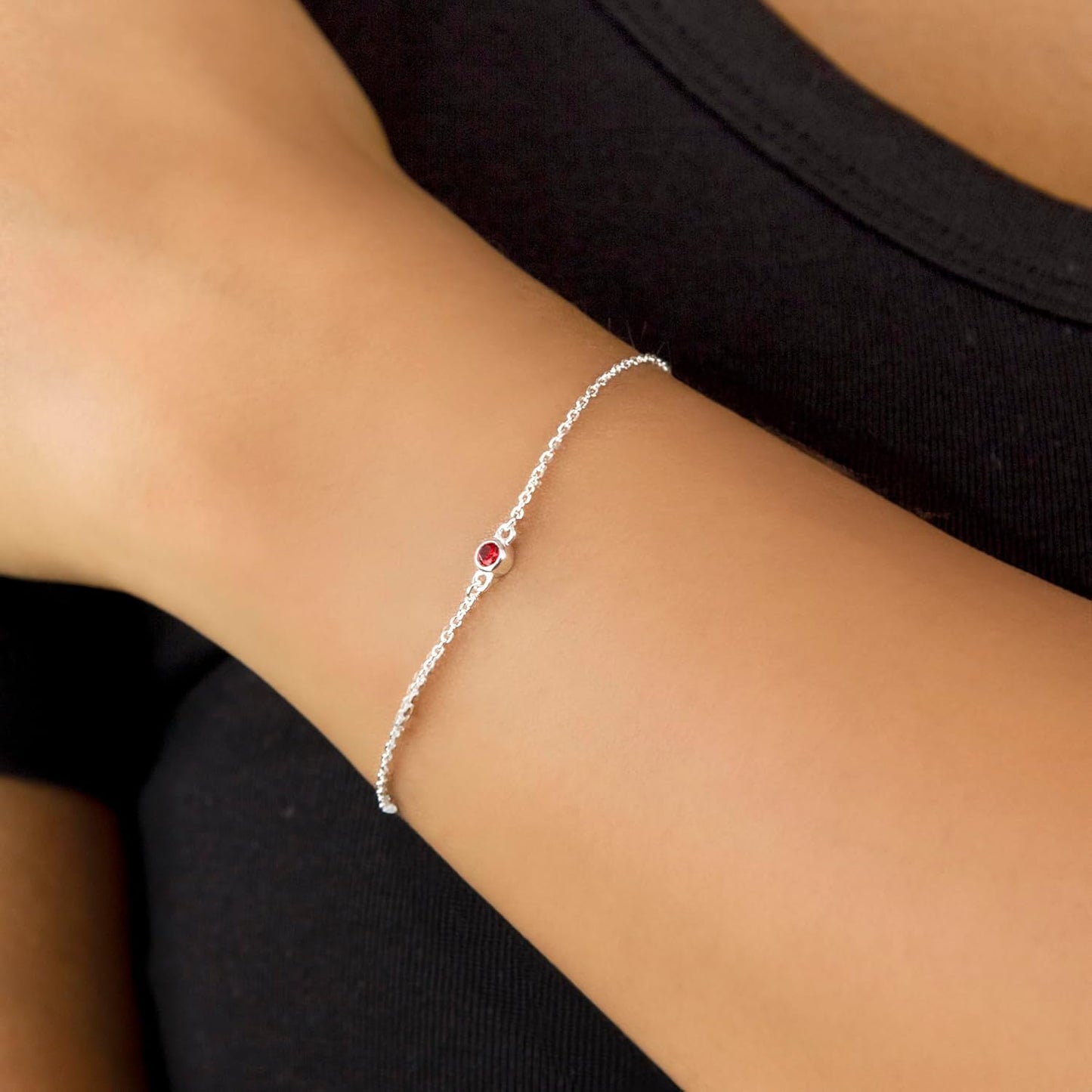 Bracelet Réglable En Argent Sterling Avec Pierre De Naissance