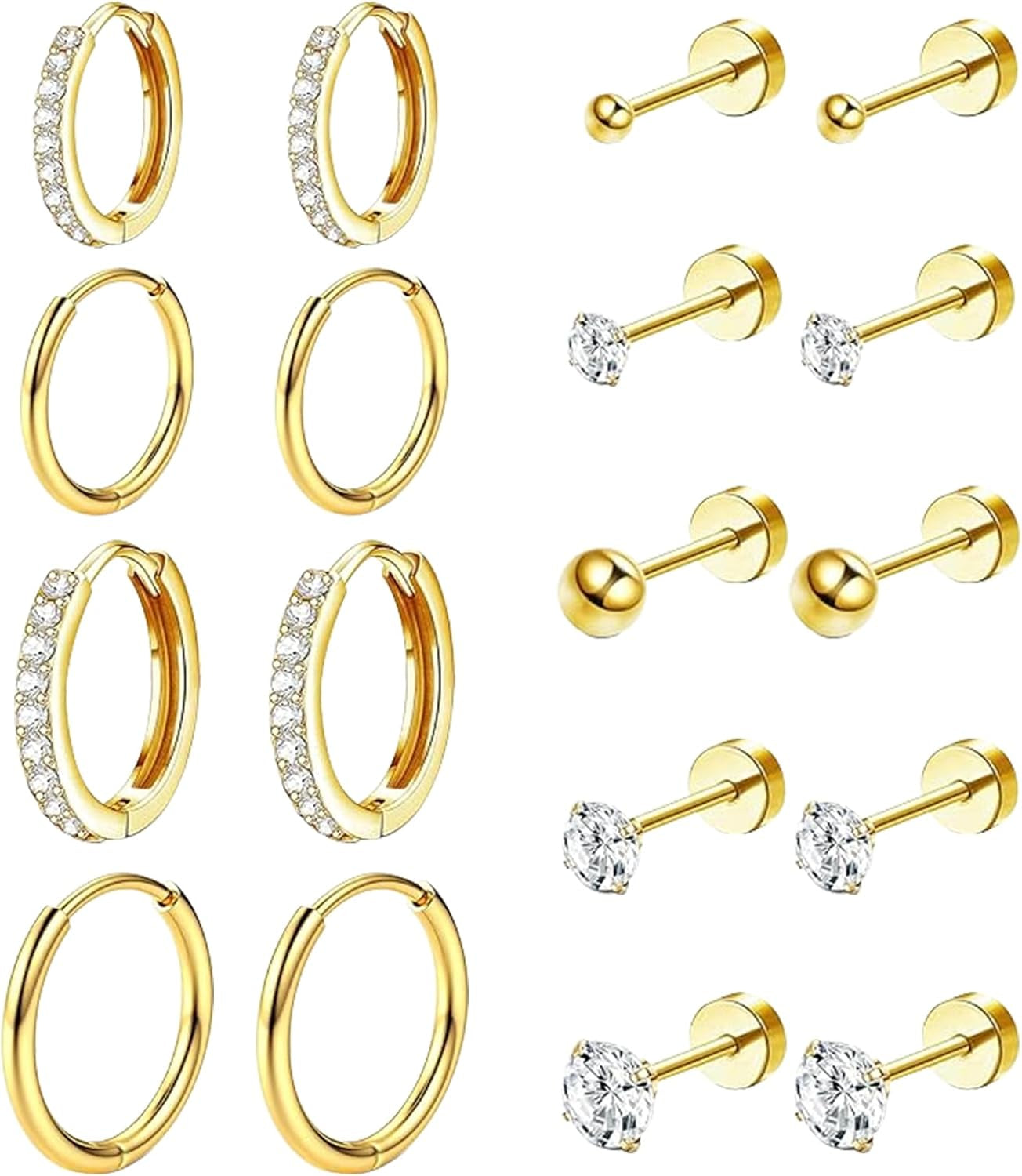 9 Paires Boucles D'Oreilles, Boucle D'Oreille Acier Inoxydable, Piercing Oreille Cartilage, Boucles D'Oreilles Femme Or, Piercing Multiple, Pour Bijoux Acier Inoxydable Femme