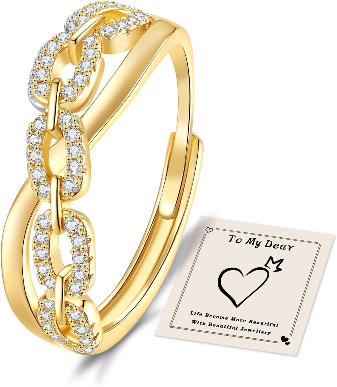 HEEYA Bague Femme Réglable En Argent 925, Sertie De Zirconium Cubique 5A Design Corde Torsadée, Anneau Éternité Avec Boîte Cadeau