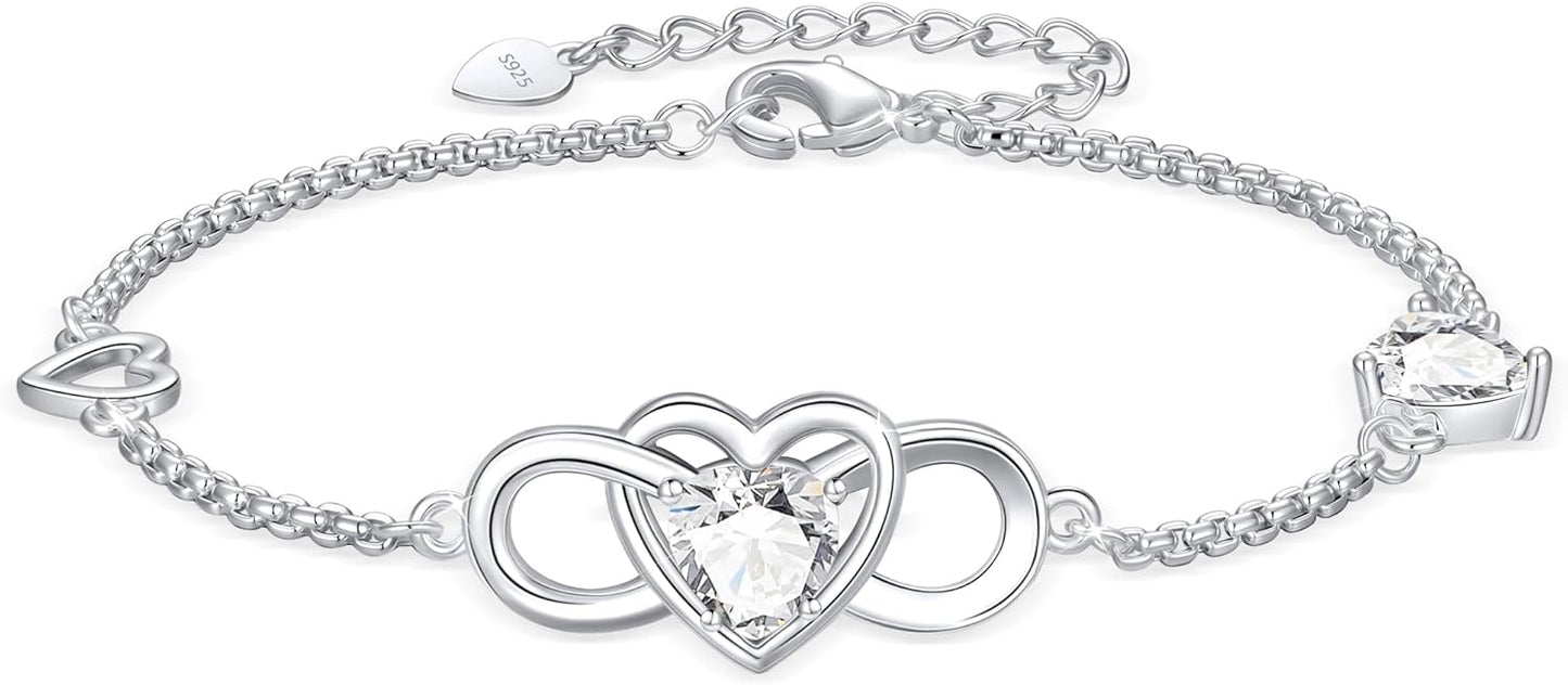 Diorra Bracelets Pour Femme, Argent 925 Infini Bracelet D’Amour Femme Bijoux Cadeau Infinity Heart Bracelets