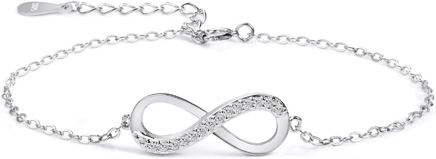 Bracelet Bijoux En Argent Sterling Zircone Cubique 925 Pour Femmes, Infinity Symbol Love Cadeau Pour L'Anniversaire De Noël Saint Valentin