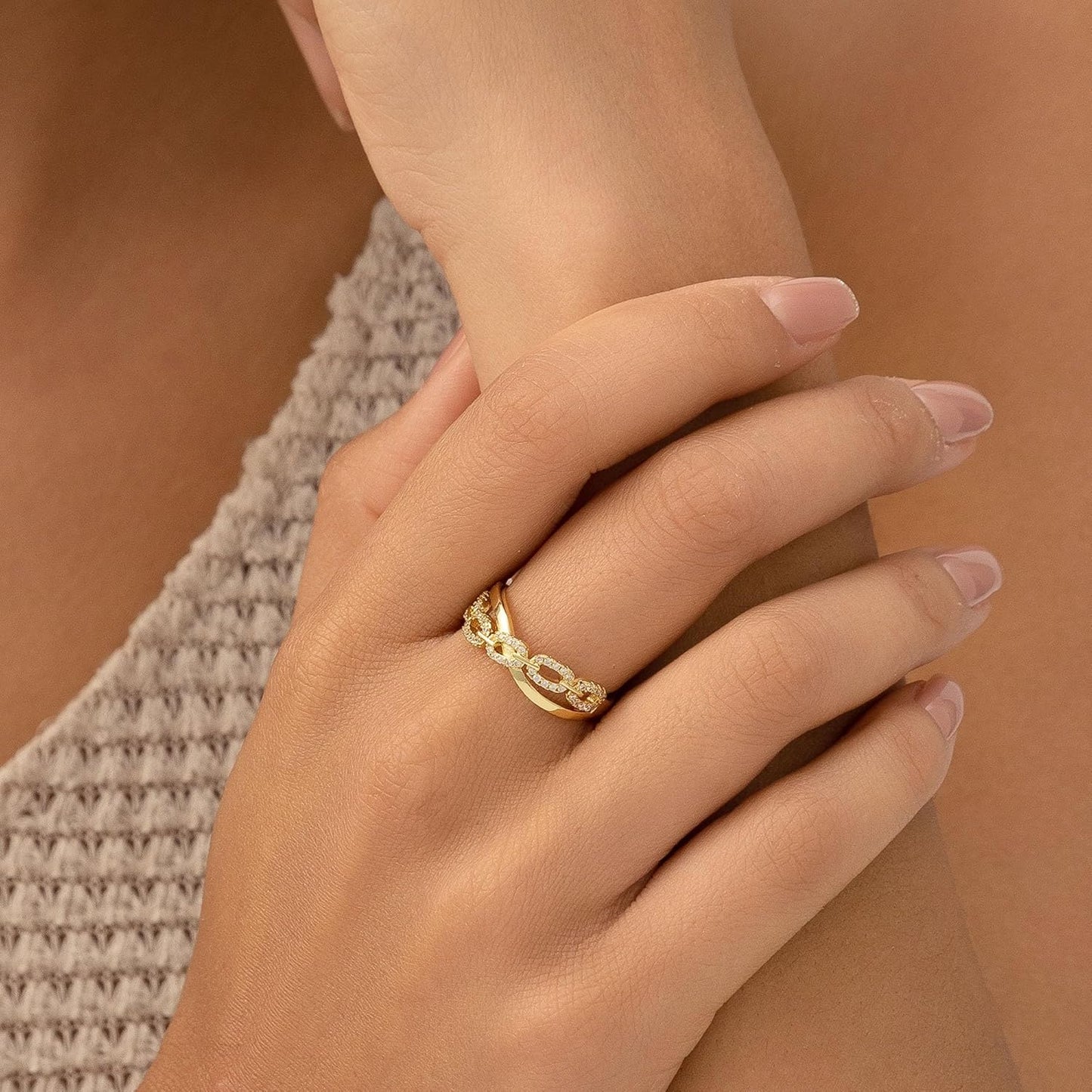 HEEYA Bague Femme Réglable En Argent 925, Sertie De Zirconium Cubique 5A Design Corde Torsadée, Anneau Éternité Avec Boîte Cadeau