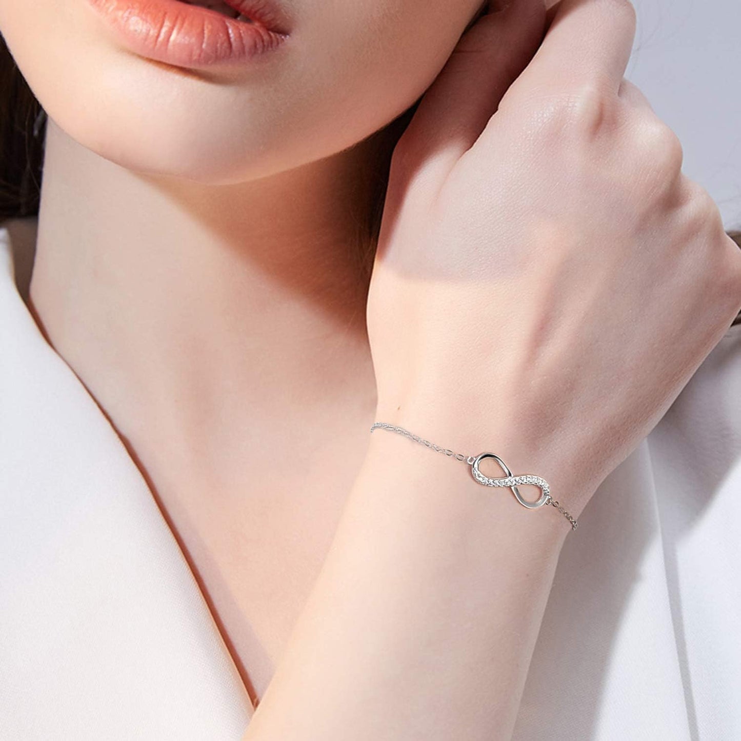 Bracelet Bijoux En Argent Sterling Zircone Cubique 925 Pour Femmes, Infinity Symbol Love Cadeau Pour L'Anniversaire De Noël Saint Valentin