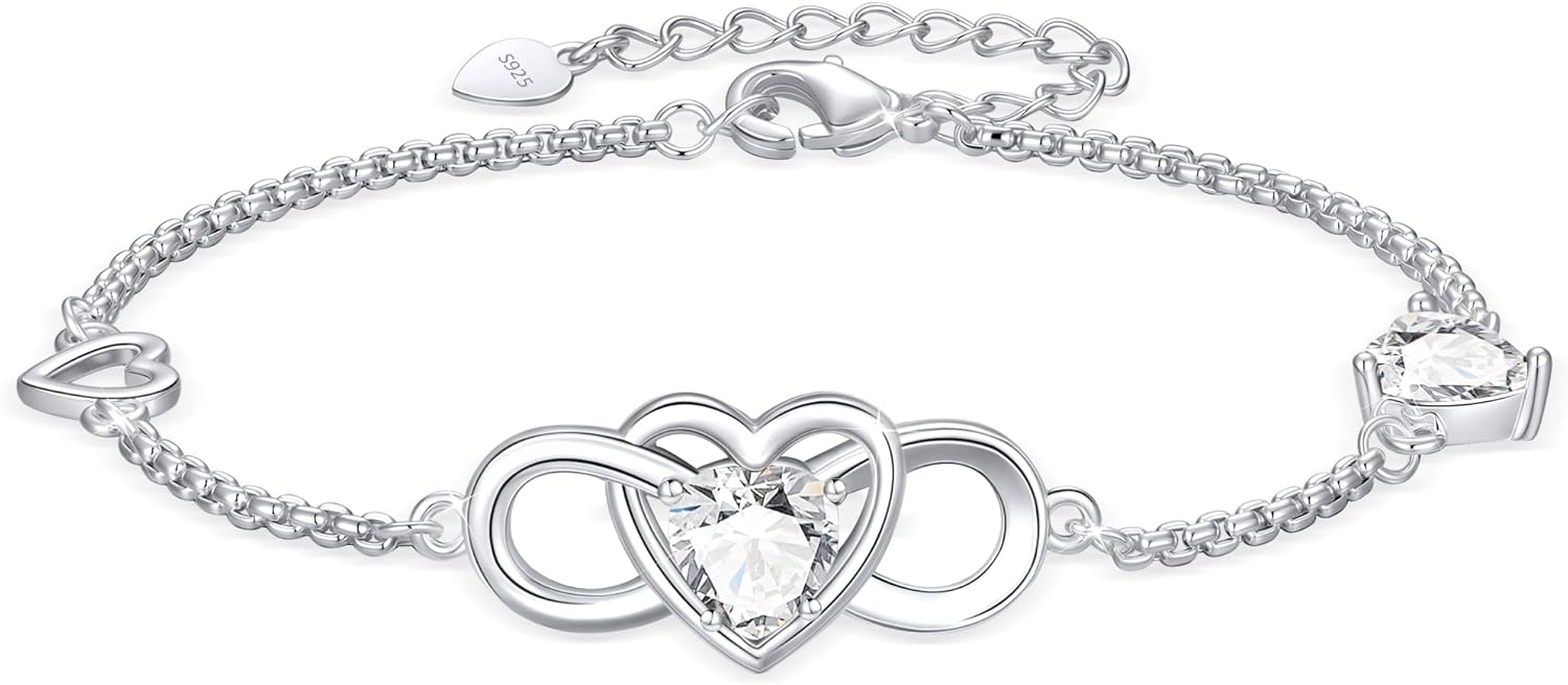 Diorra Bracelets Pour Femme, Argent 925 Infini Bracelet D’Amour Femme Bijoux Cadeau Infinity Heart Bracelets