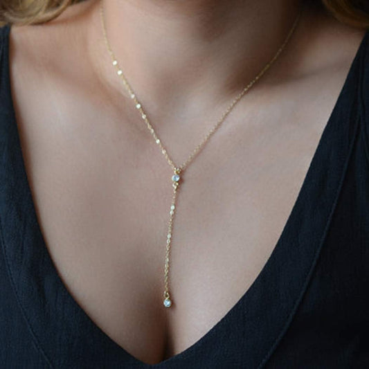 Collier En Y Bohème Simple Avec Pendentif En Strass Pour Femmes Et Filles