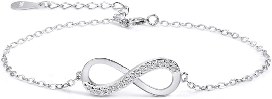 Bracelet Bijoux En Argent Sterling Zircone Cubique 925 Pour Femmes, Infinity Symbol Love Cadeau Pour L'Anniversaire De Noël Saint Valentin