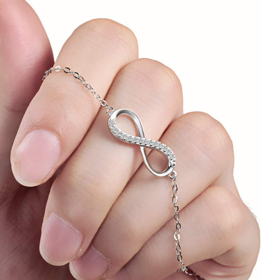 Bracelet Bijoux En Argent Sterling Zircone Cubique 925 Pour Femmes, Infinity Symbol Love Cadeau Pour L'Anniversaire De Noël Saint Valentin