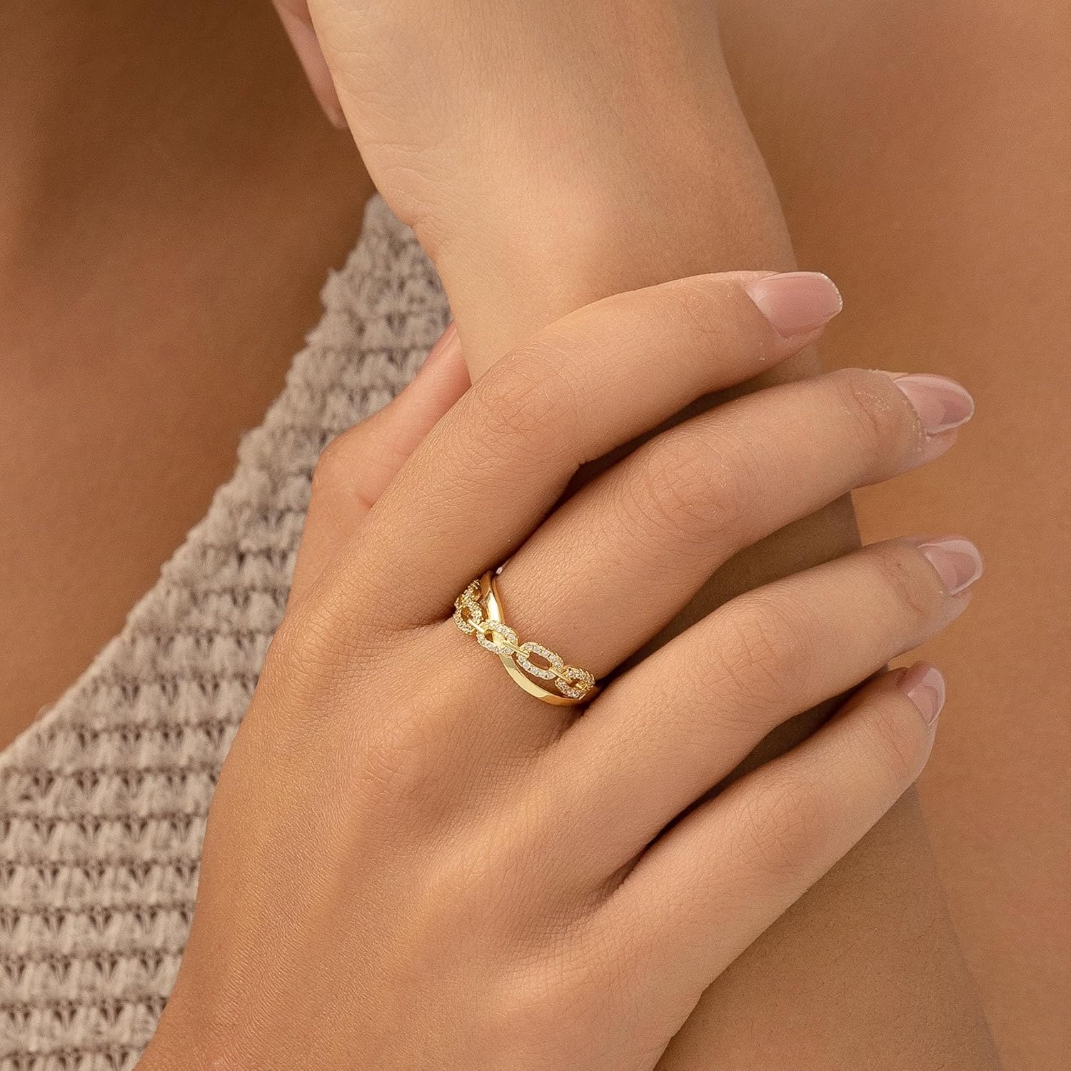 HEEYA Bague Femme Réglable En Argent 925, Sertie De Zirconium Cubique 5A Design Corde Torsadée, Anneau Éternité Avec Boîte Cadeau